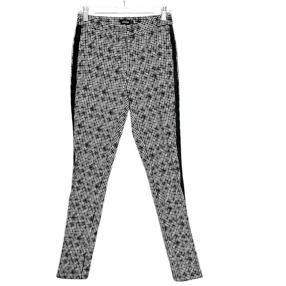 Kate Spade - Saturday Black & White Printed Pants Faux Leather Trim Size 2